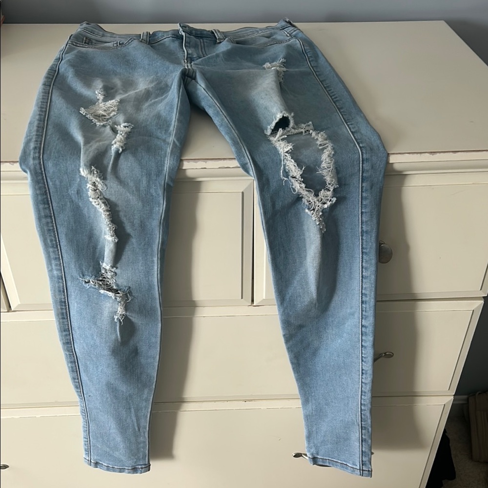 Fashion Nova Blue Skinny Distressed Jeans